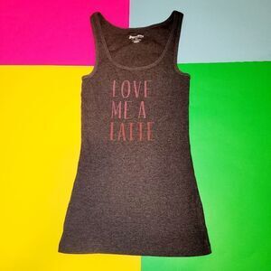 3/$20 Old Navy " Love me a Latte" print logo grey tank tops tee shirt